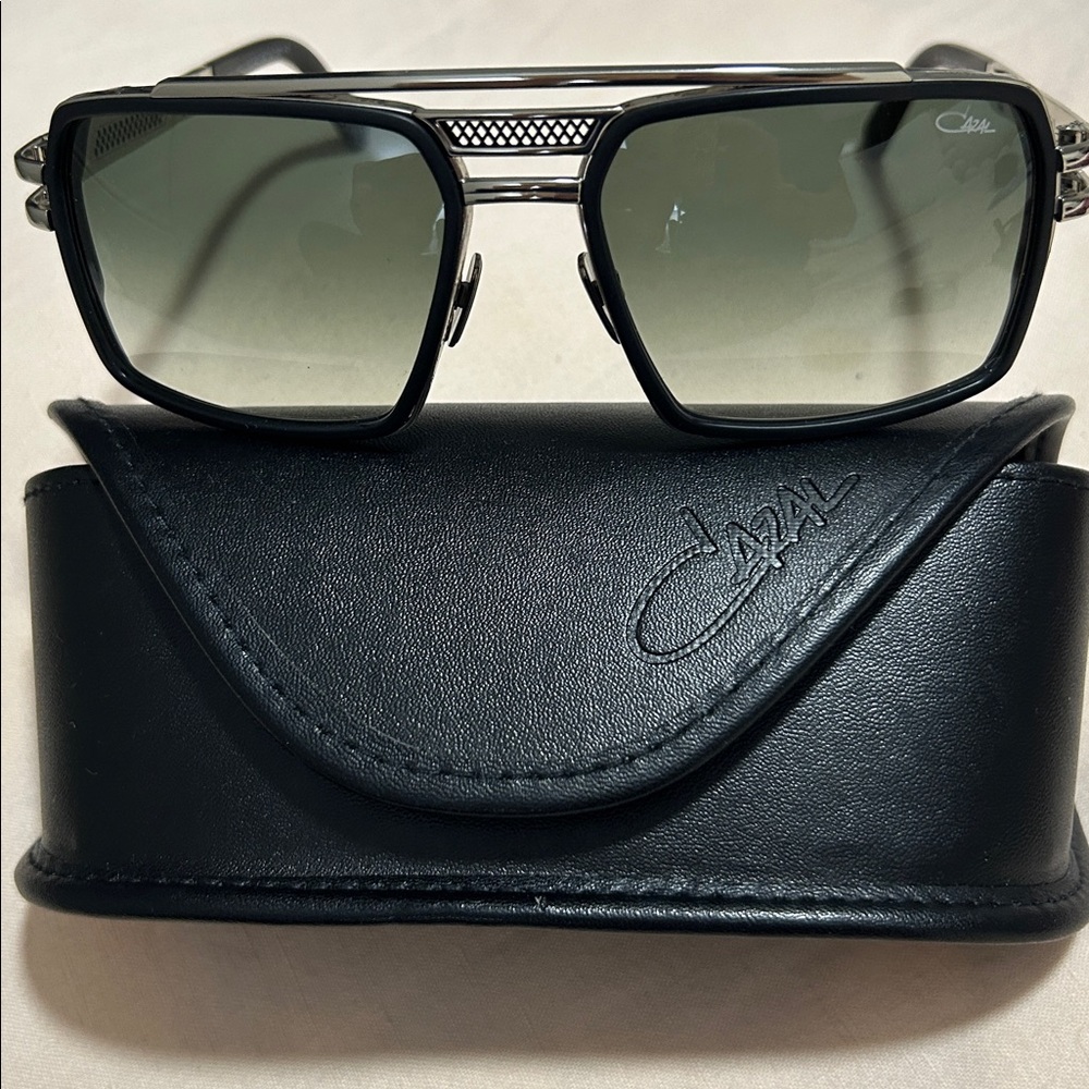 Cazal Men's Black and Silver Square Sunglasses with Gradient Lenses - Picture 4 of 7